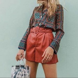 NWT Zara Faux Leather Burnt Orange Belted Shorts